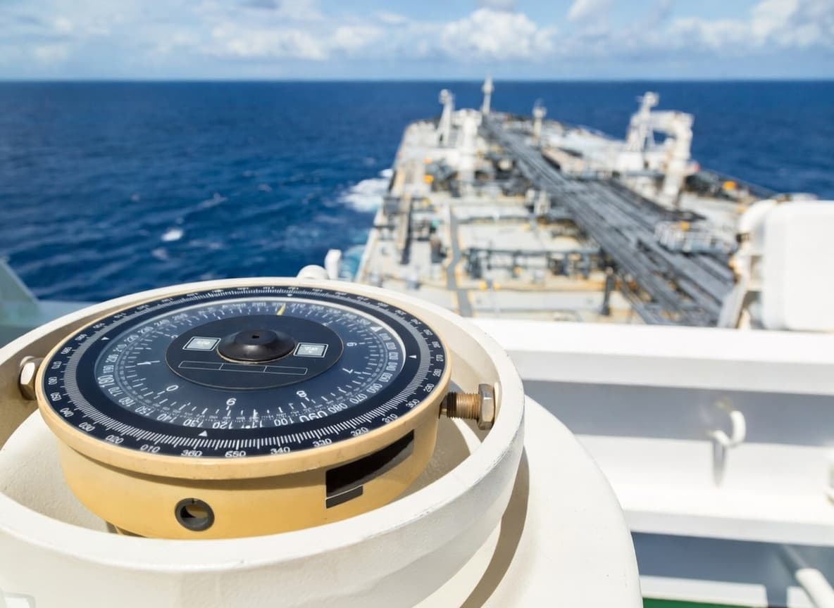 Magnetic compass adjustment on ship bridge